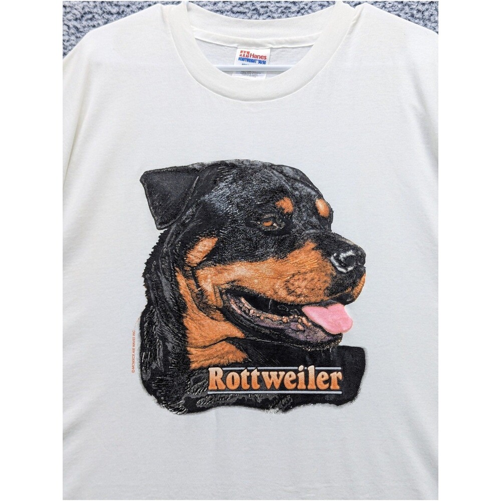 VTG Hanes Heavyweight Rottweiler Shirt Mens XXL 90s Y2K Dog USA Streetwear White